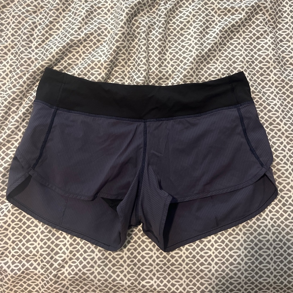 lululemon athletica Black and Dark Blue Speed Up atheltic shorts